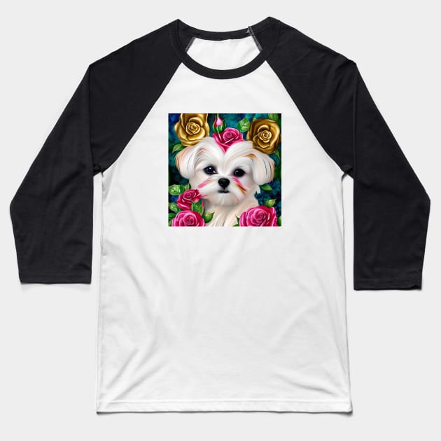 Maltese Dog Princess Baseball T-Shirt by AnnieDreams